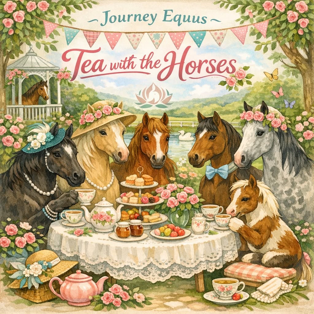 Guests gathering for an event with the horses.